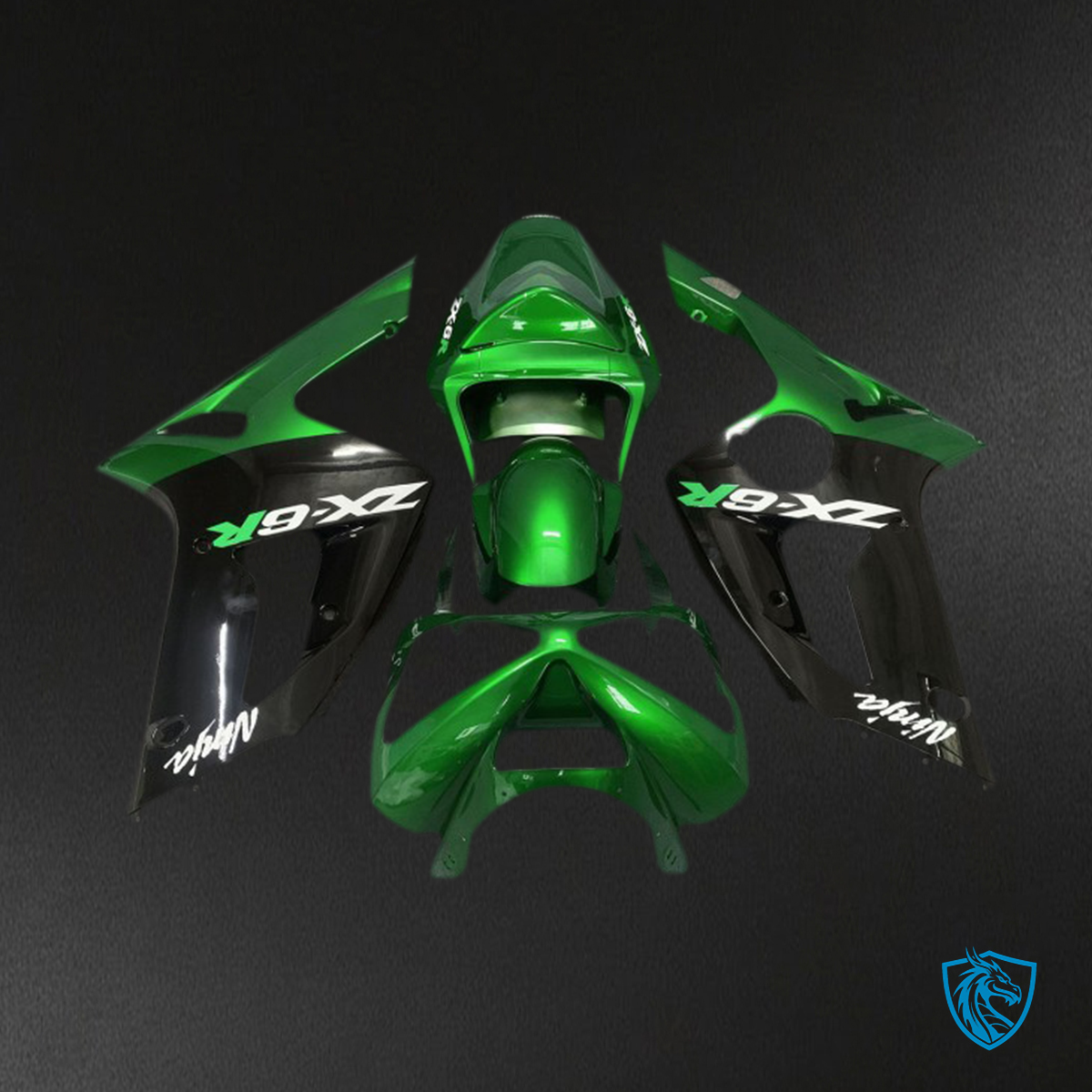 Kawasaki ZX6R (2003-2004) Glossy Green & Black Fairing Kit - Aftermarket ABS Bodywork