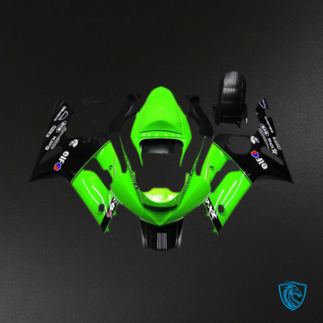 Kawasaki ZX6R (2003-2004) Light Green & Black Elf Fairing Kit - Aftermarket ABS Bodywork