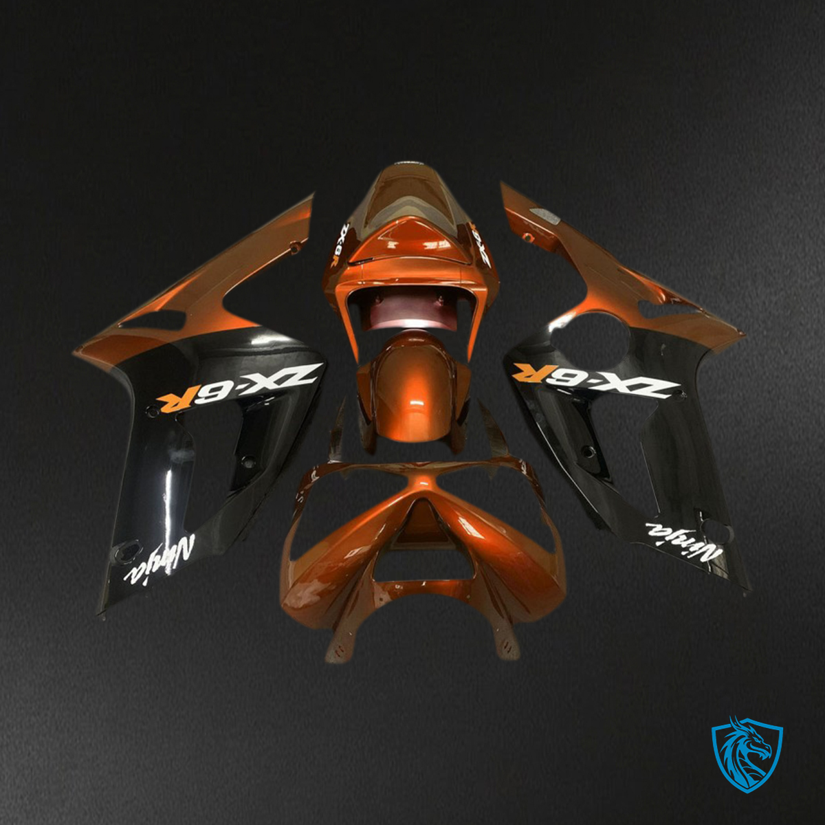Kawasaki ZX6R (2003-2004) Orange & Black Motorcycle - Custom ABS Fairing Kit
