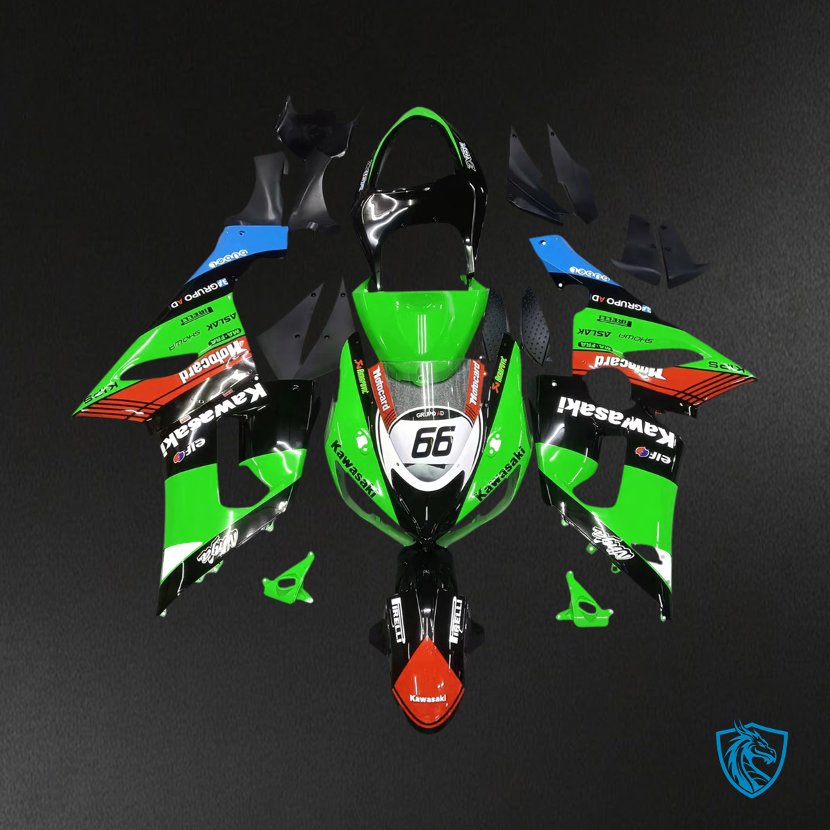 Kawasaki ZX6R (2005-2006) Green Black & Red - Fairing Kit