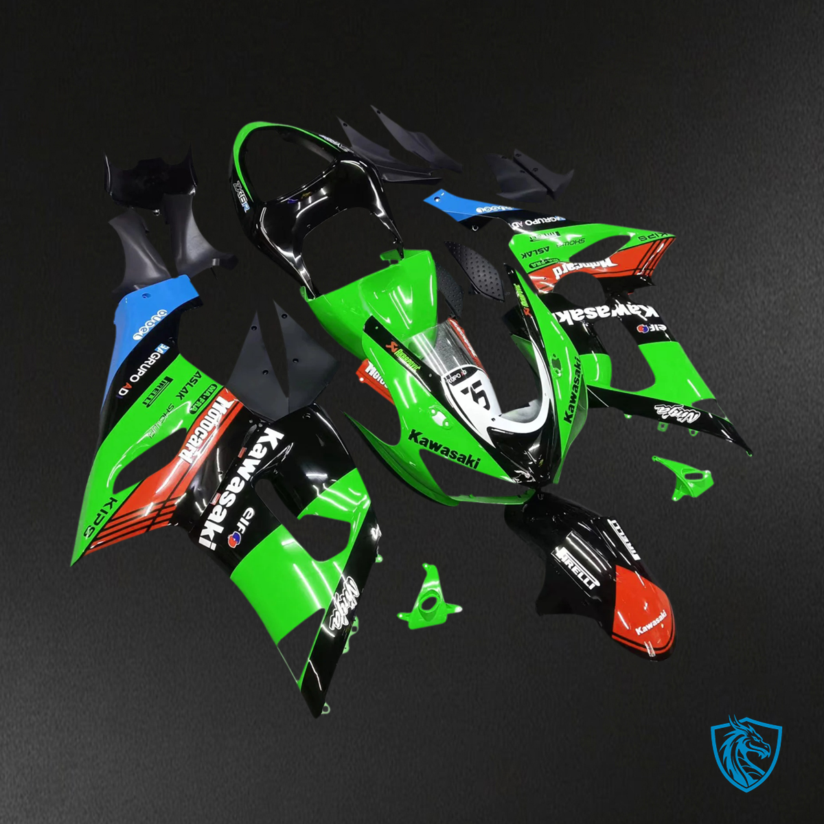 Kawasaki ZX6R (2005-2006) Green Black & Red - Fairing Kit