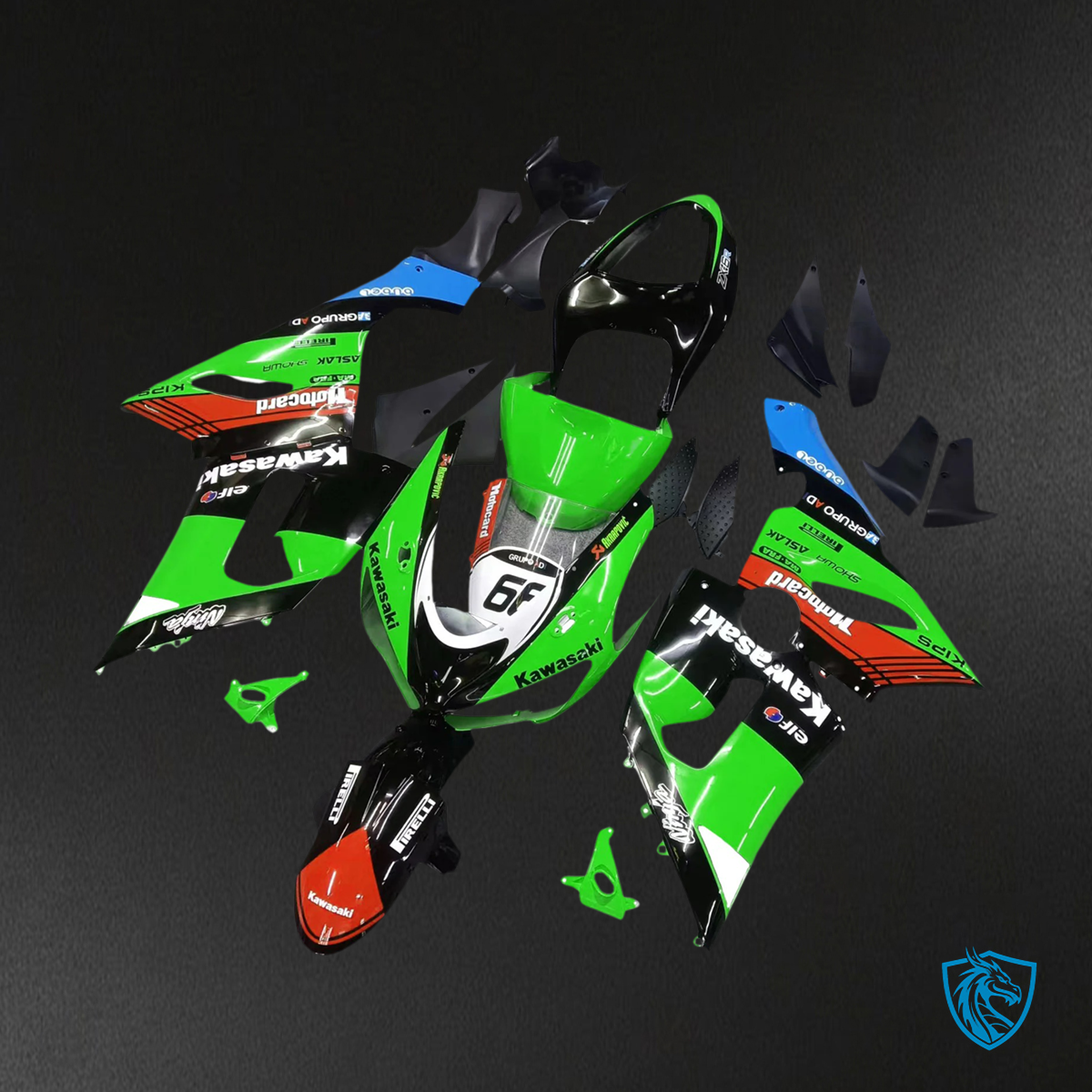 Kawasaki ZX6R (2005-2006) Green Black & Red - Fairing Kit