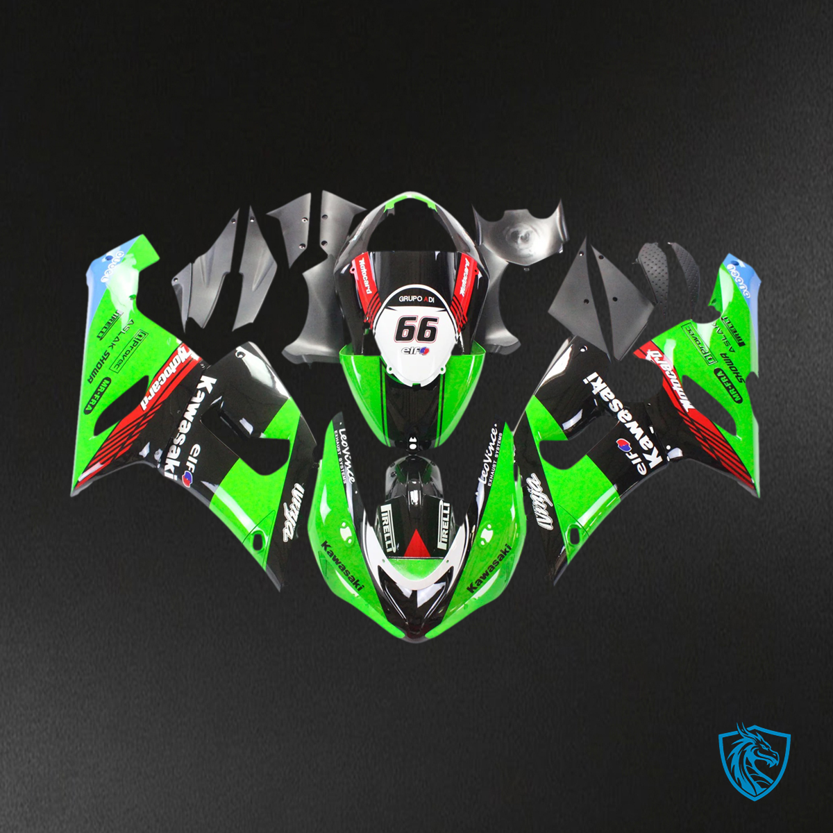 Kawasaki ZX6R (2005-2006) Black & Green - Fairing Kit