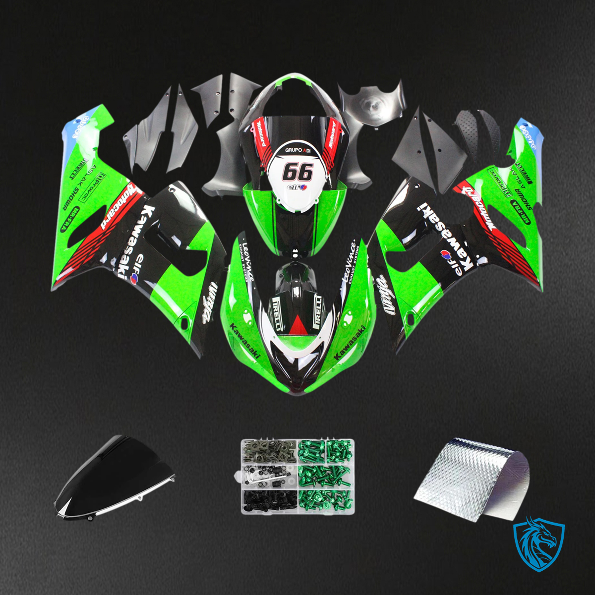 Kawasaki ZX6R (2005-2006) Black & Green - Fairing Kit