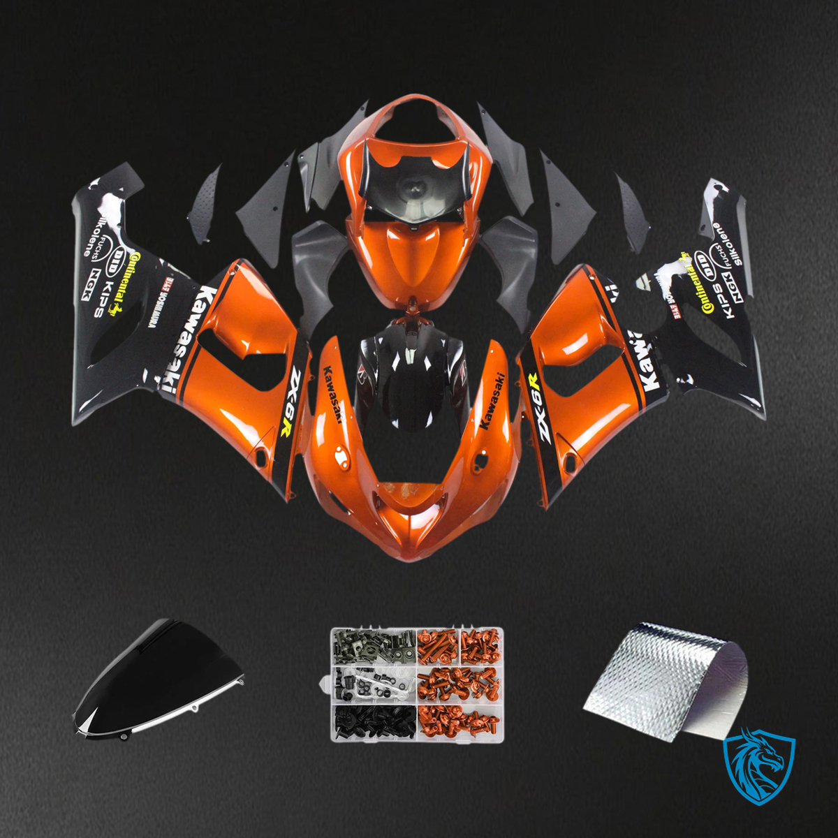 Kawasaki ZX6R (2005-2006) Black & Orange Mix - Fairing Kit