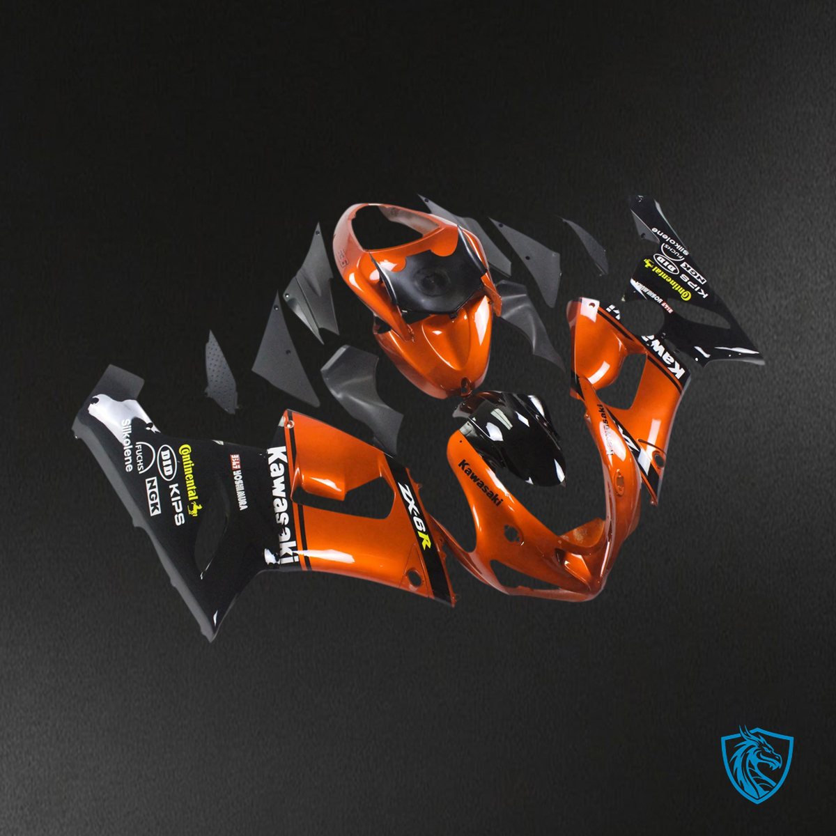 Kawasaki ZX6R (2005-2006) Black & Orange Mix - Fairing Kit
