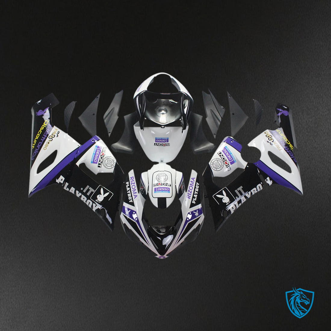 Kawasaki ZX6R (2005-2006) Black & White Playboy - Fairing Kit