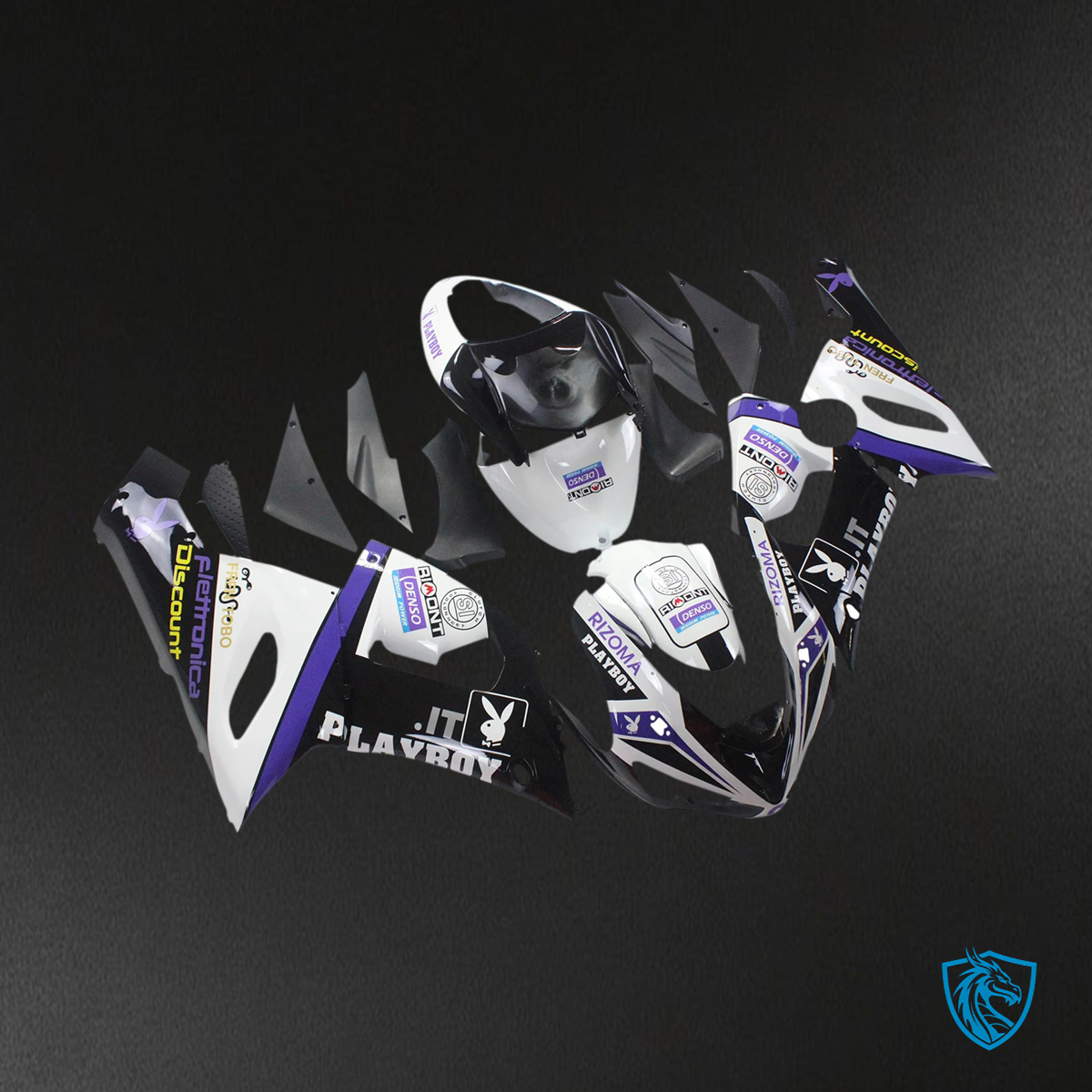 Kawasaki ZX6R (2005-2006) Black & White Playboy - Fairing Kit