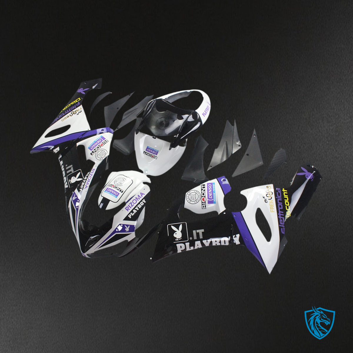 Kawasaki ZX6R (2005-2006) Black & White Playboy - Fairing Kit