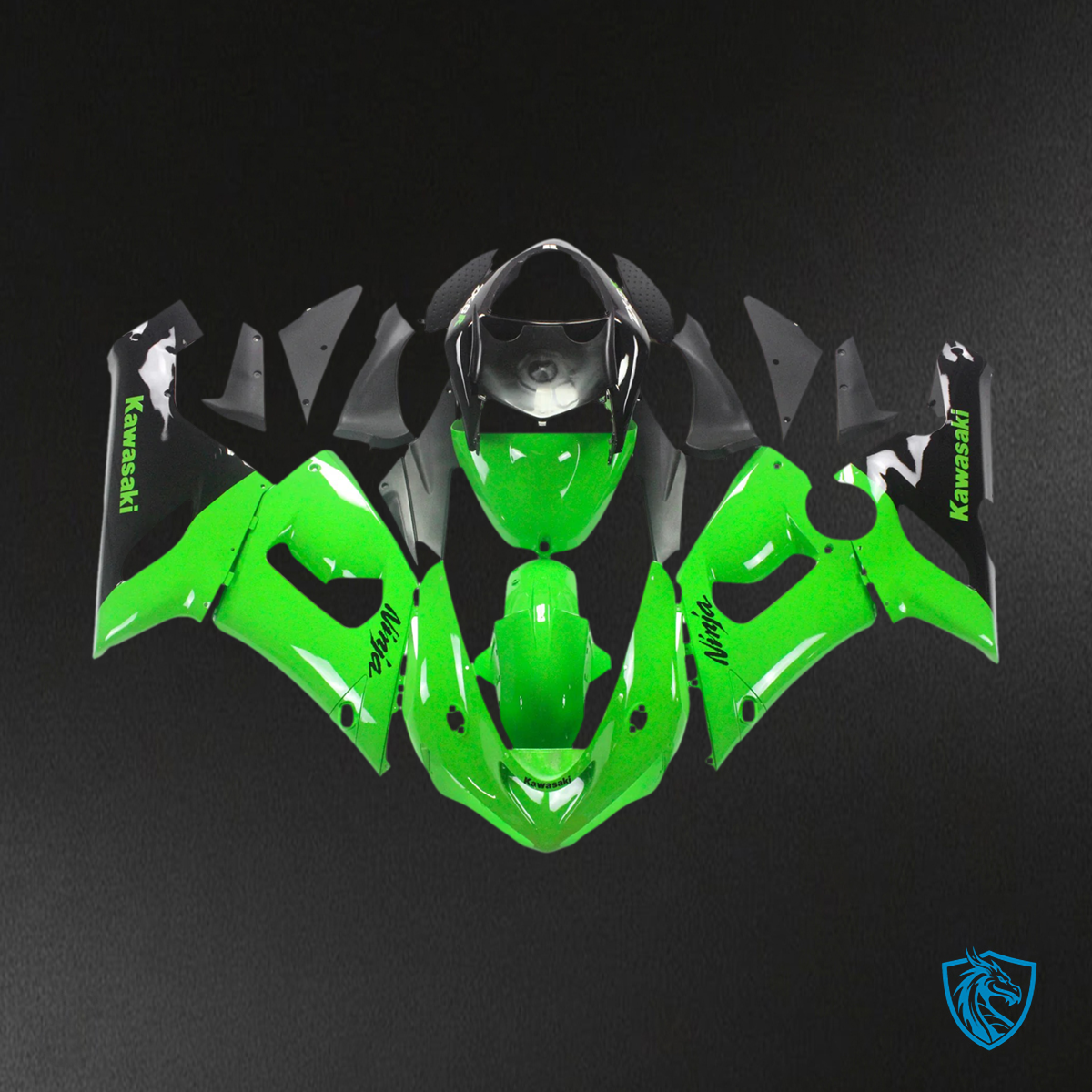 Kawasaki ZX6R (2005-2006) Green & Black - Fairing Kit