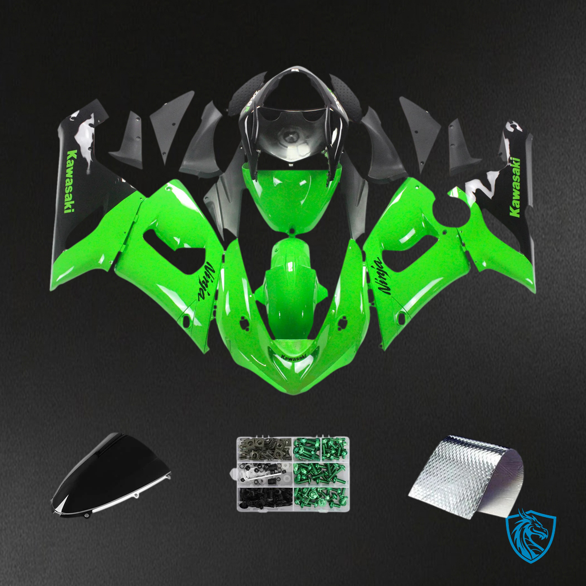 Kawasaki ZX6R (2005-2006) Green & Black - Fairing Kit