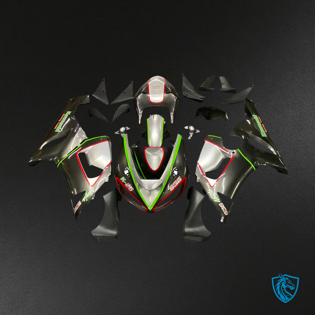 Kawasaki ZX6R (2005-2006) Red Green Line & Black - Fairing Kit