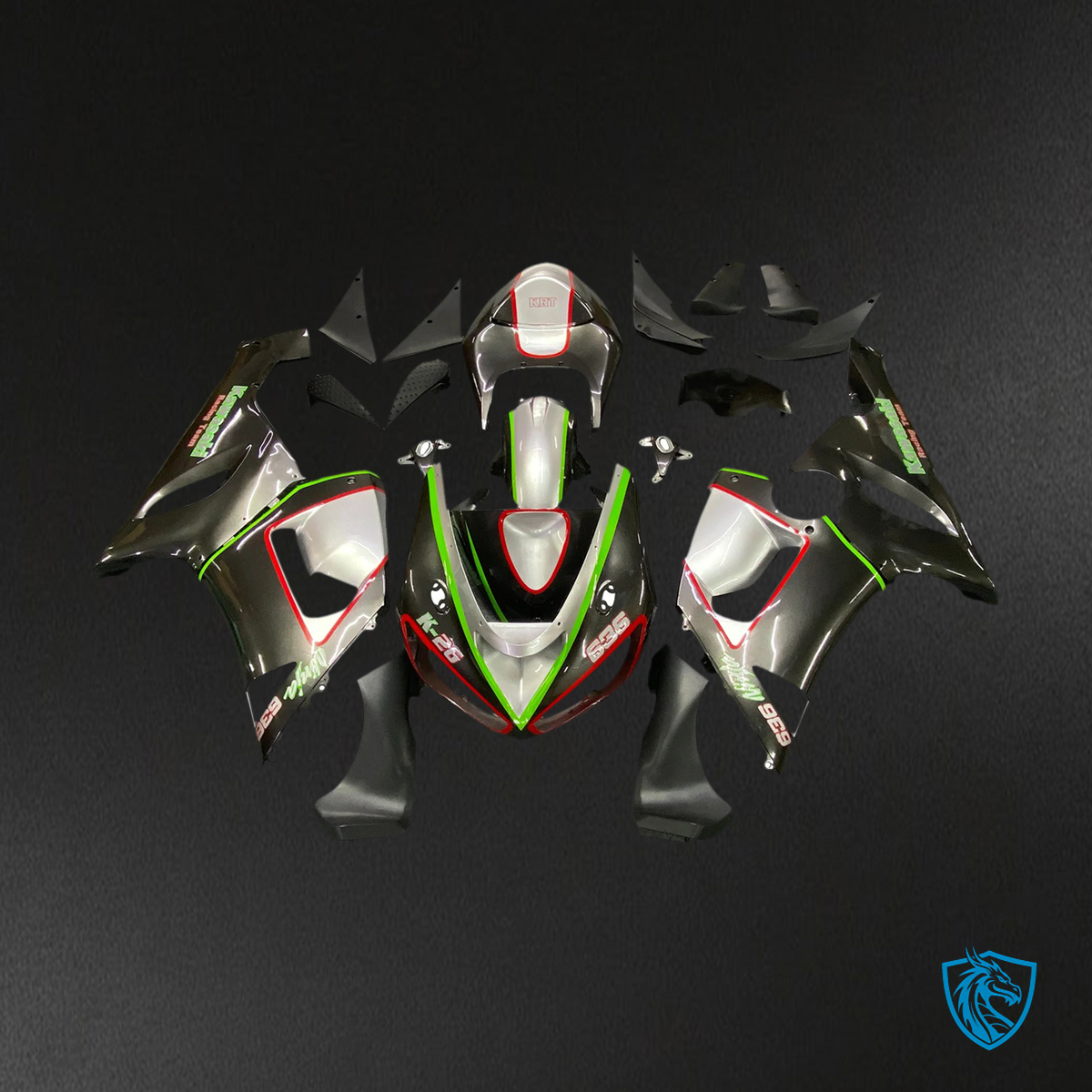 Kawasaki ZX6R (2005-2006) Red Green Line & Black - Fairing Kit