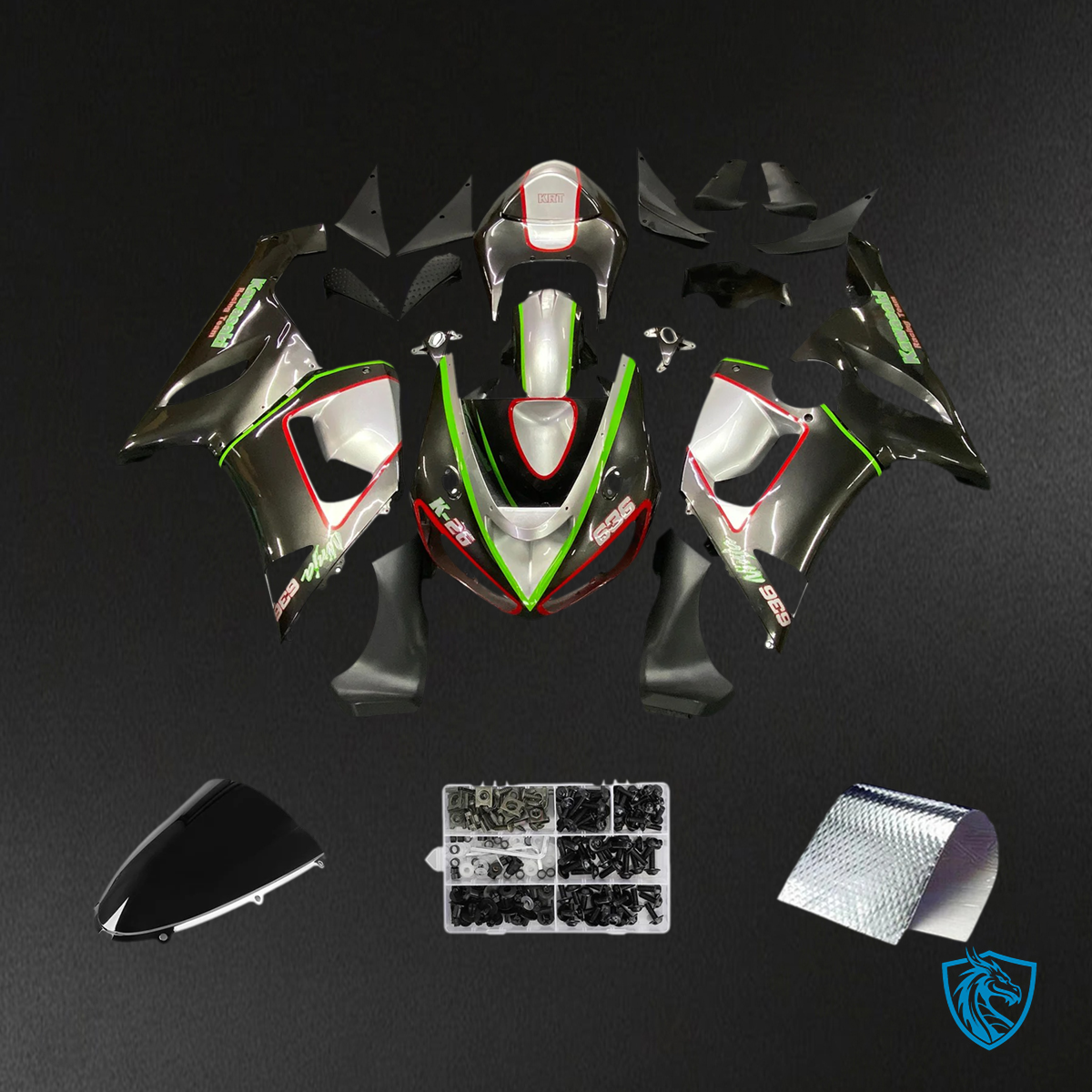 Kawasaki ZX6R (2005-2006) Red Green Line & Black - Fairing Kit