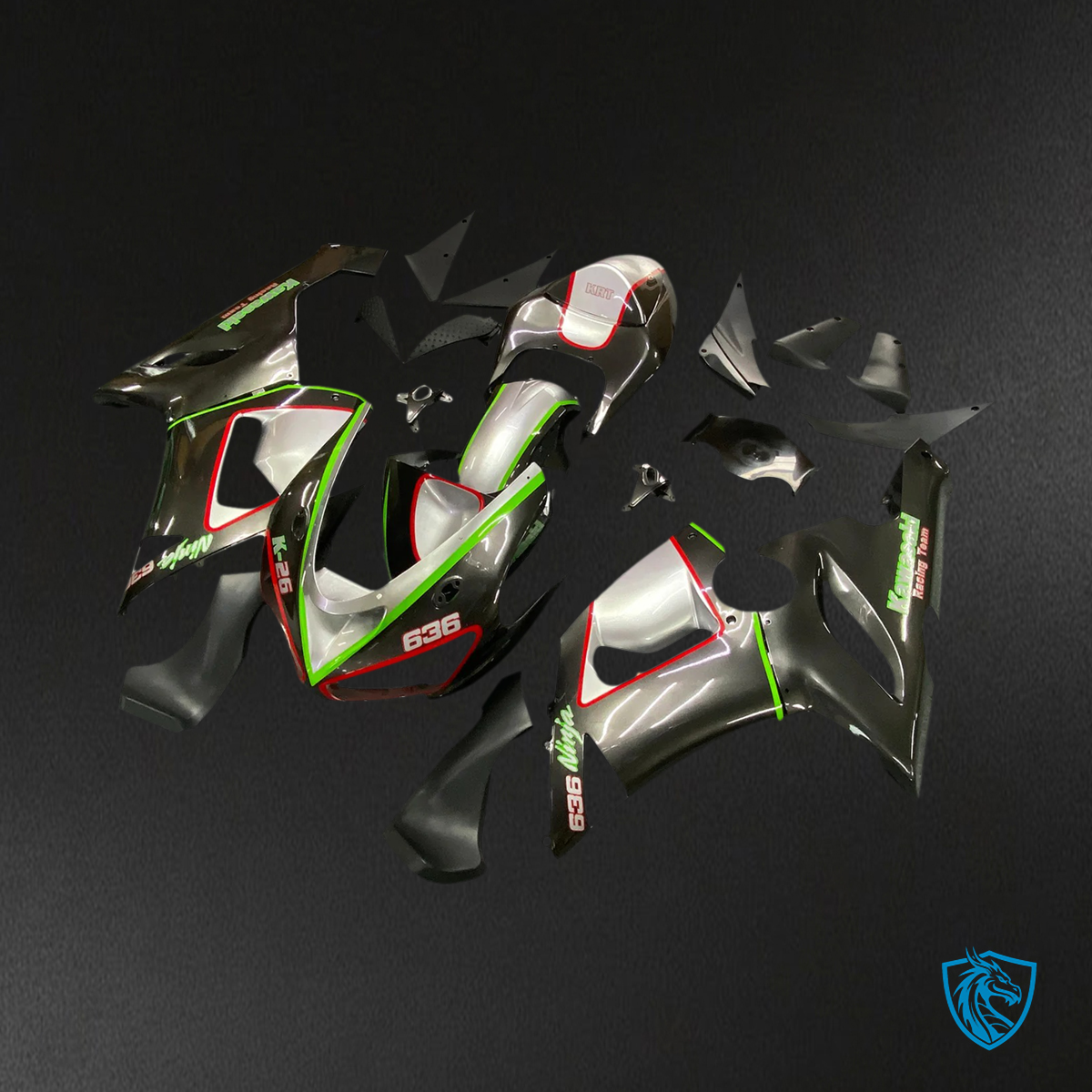 Kawasaki ZX6R (2005-2006) Red Green Line & Black - Fairing Kit
