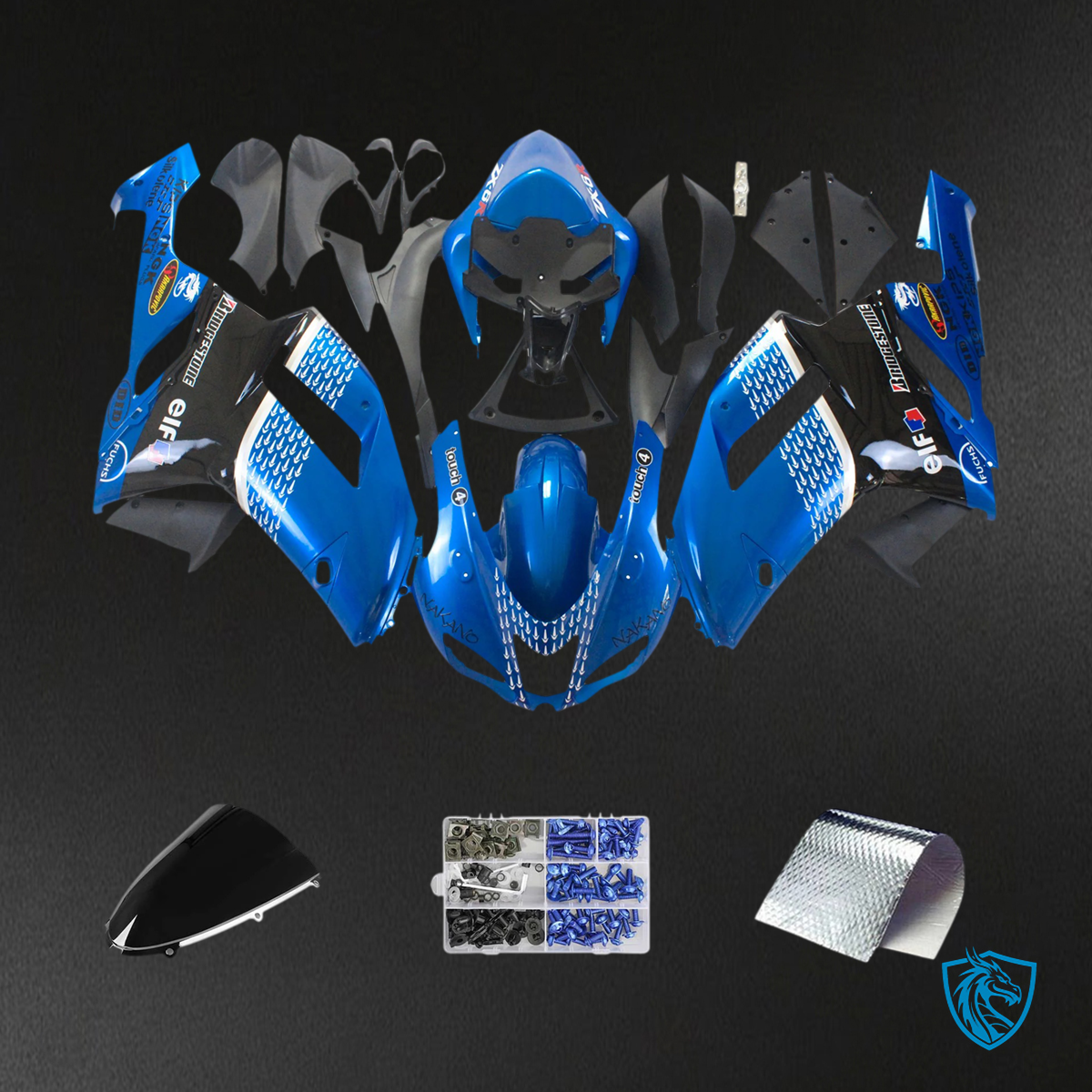Kawasaki ZX6R (2007-2008) Black & Blue - Fairing Kit