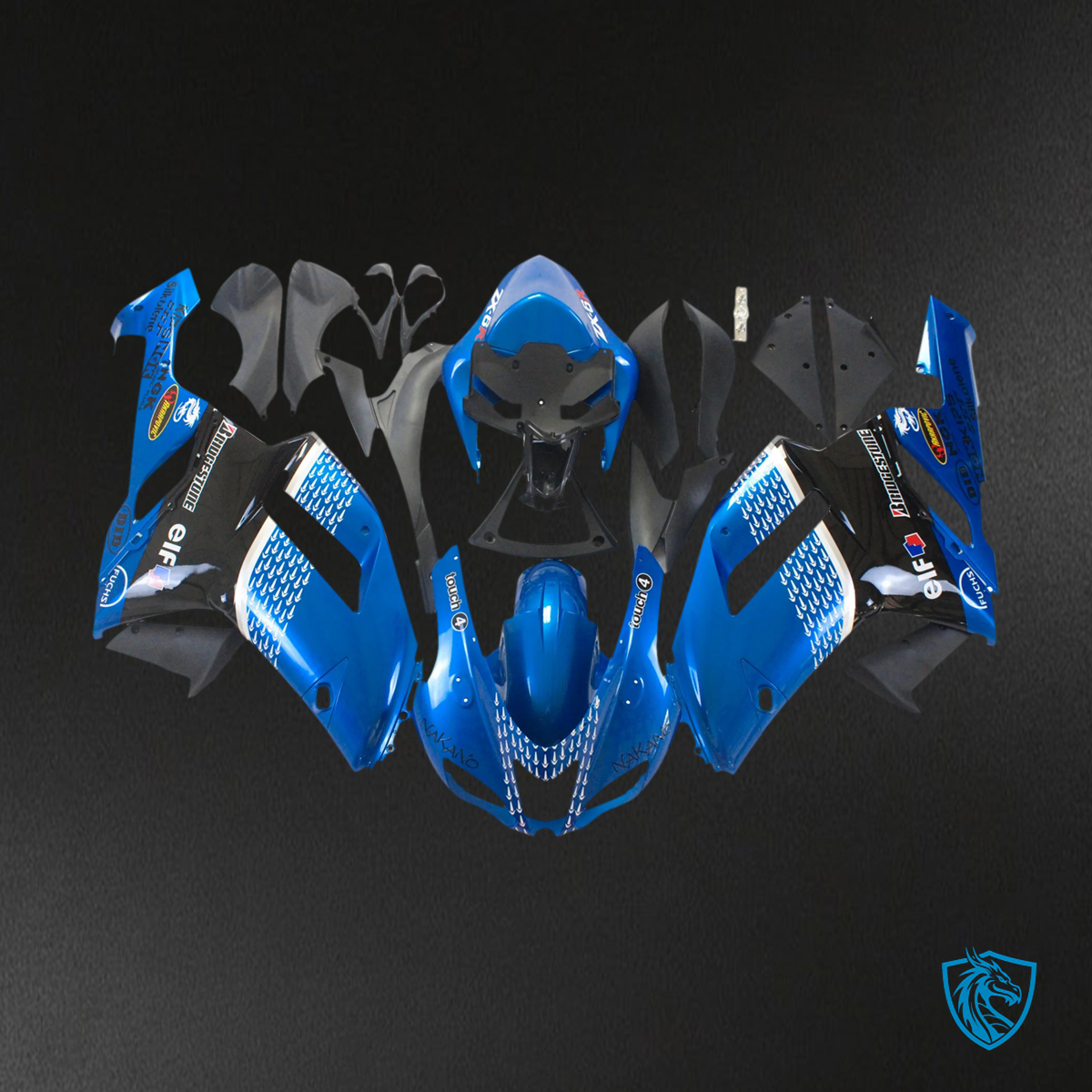 Kawasaki ZX6R (2007-2008) Black & Blue - Fairing Kit
