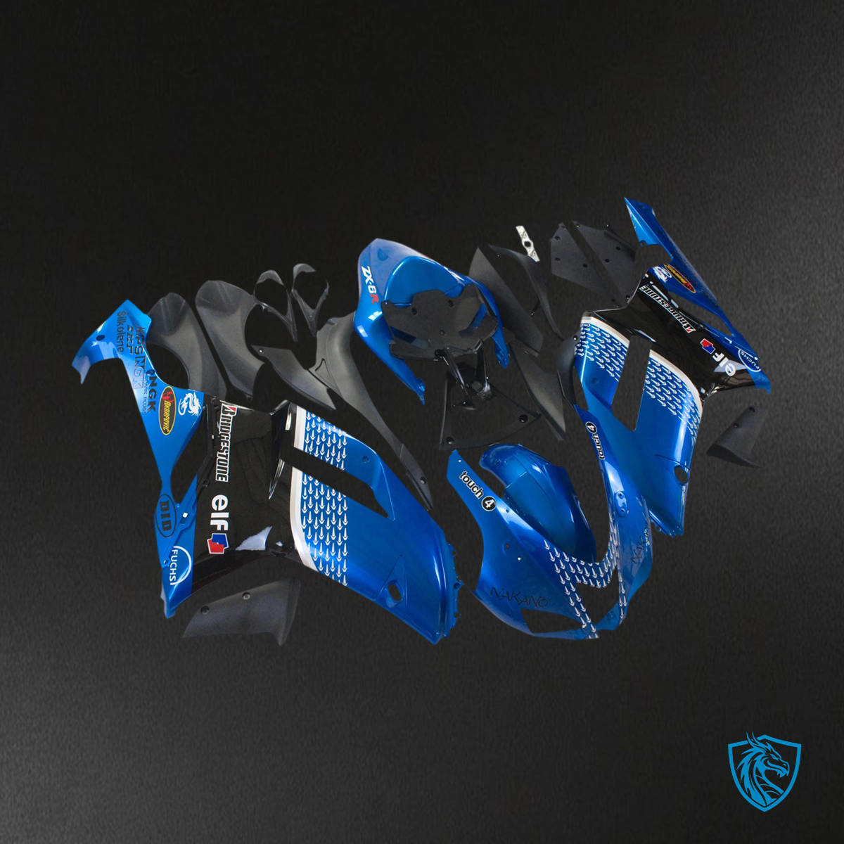 Kawasaki ZX6R (2007-2008) Black & Blue - Fairing Kit