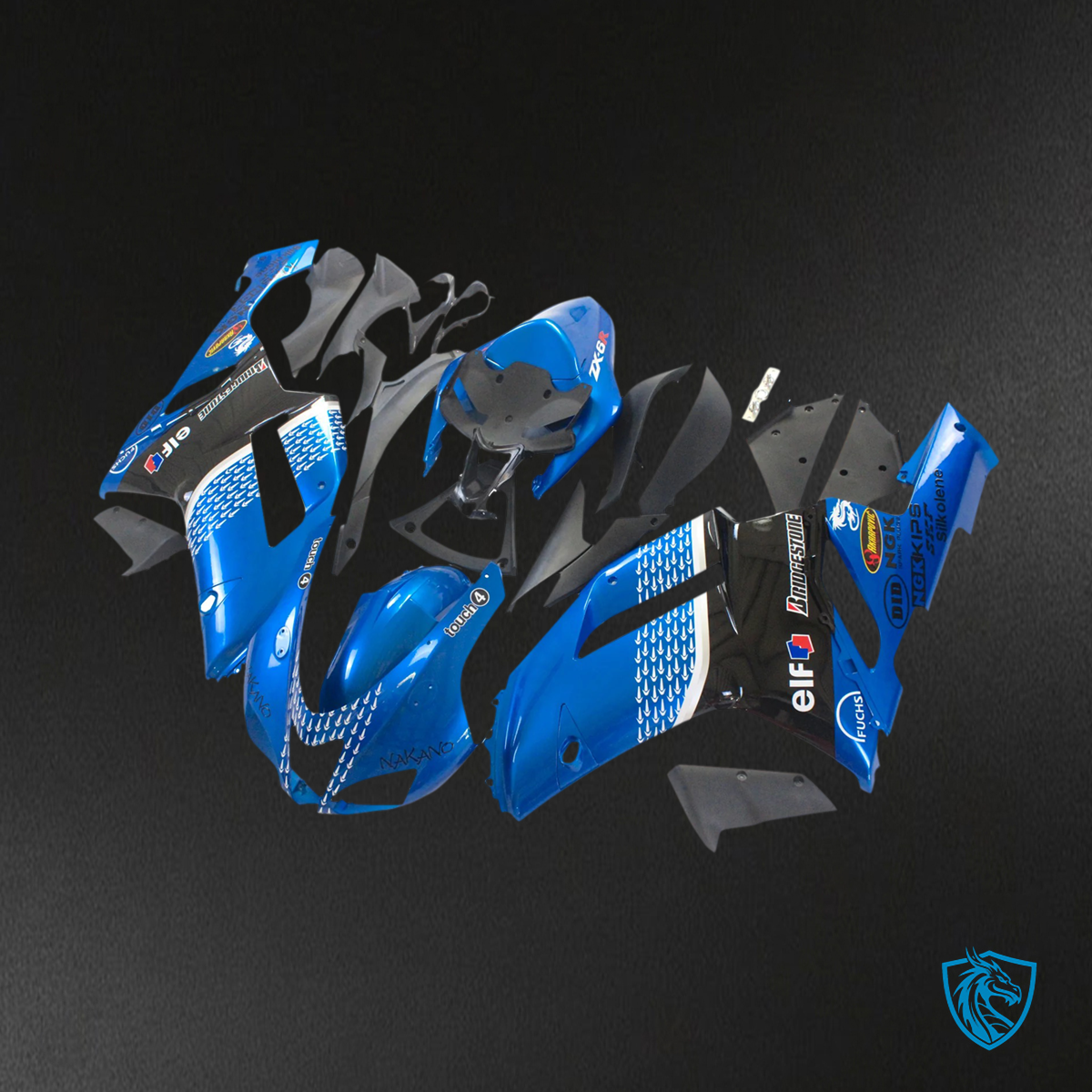 Kawasaki ZX6R (2007-2008) Black & Blue - Fairing Kit