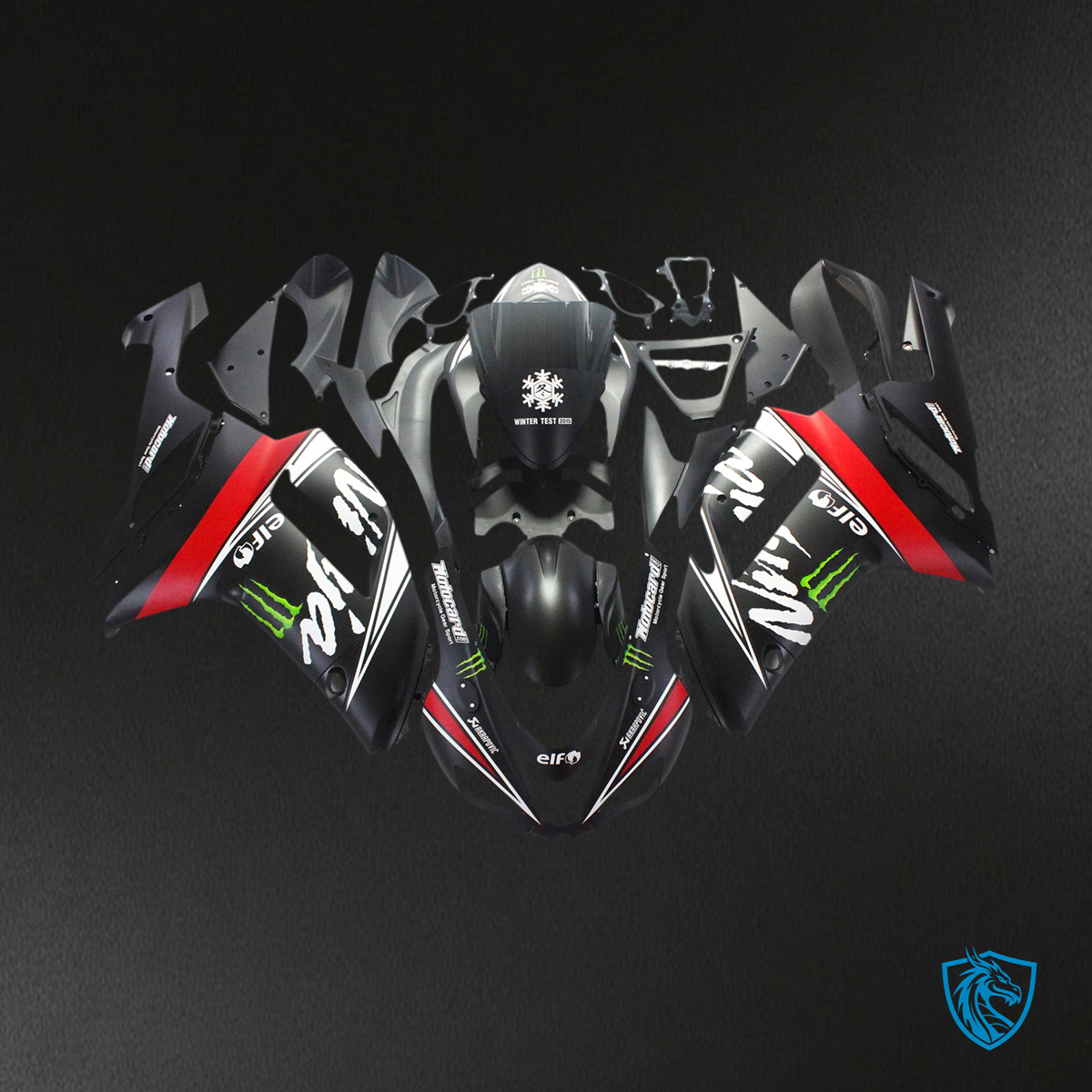 Kawasaki ZX6R (2007-2008) Black & Red Claw - Fairing Kit