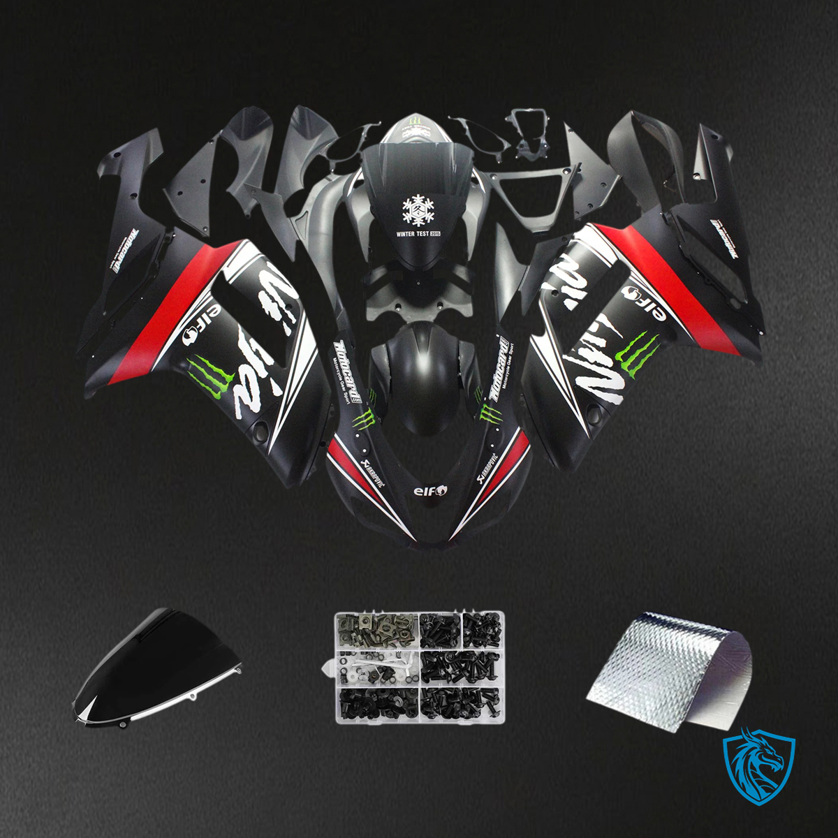Kawasaki ZX6R (2007-2008) Black & Red Claw - Fairing Kit