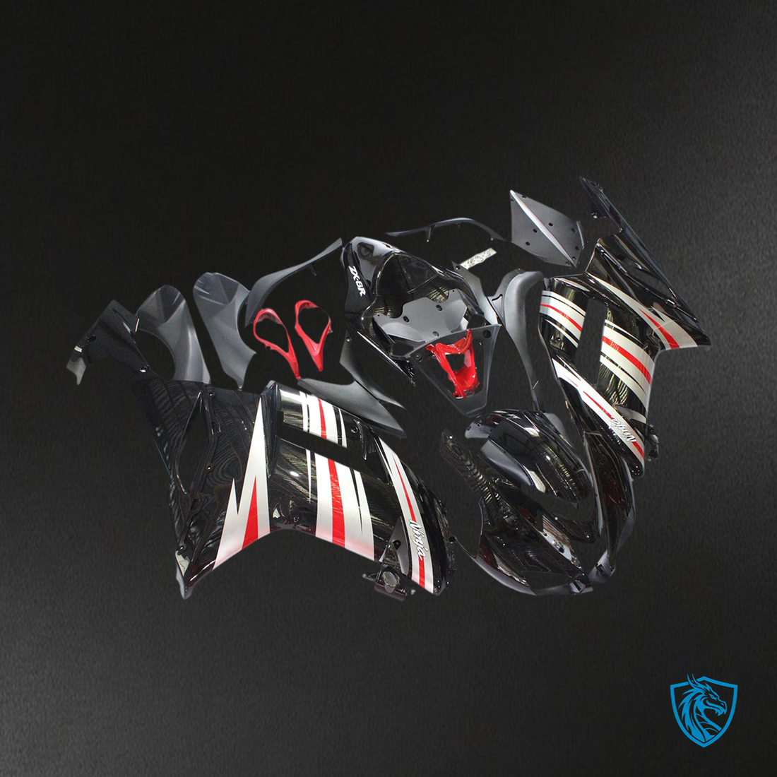 Kawasaki ZX6R (2007-2008) Black, Sliver & Red - Fairing Kit