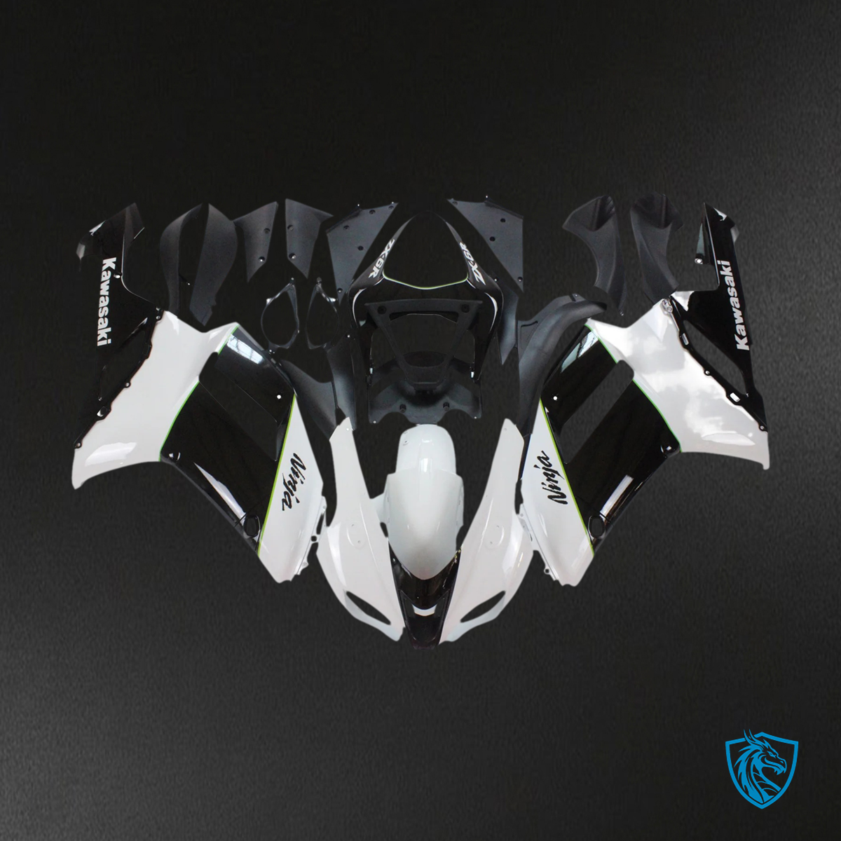 Kawasaki ZX6R (2007-2008) Black & White - Fairing Kit
