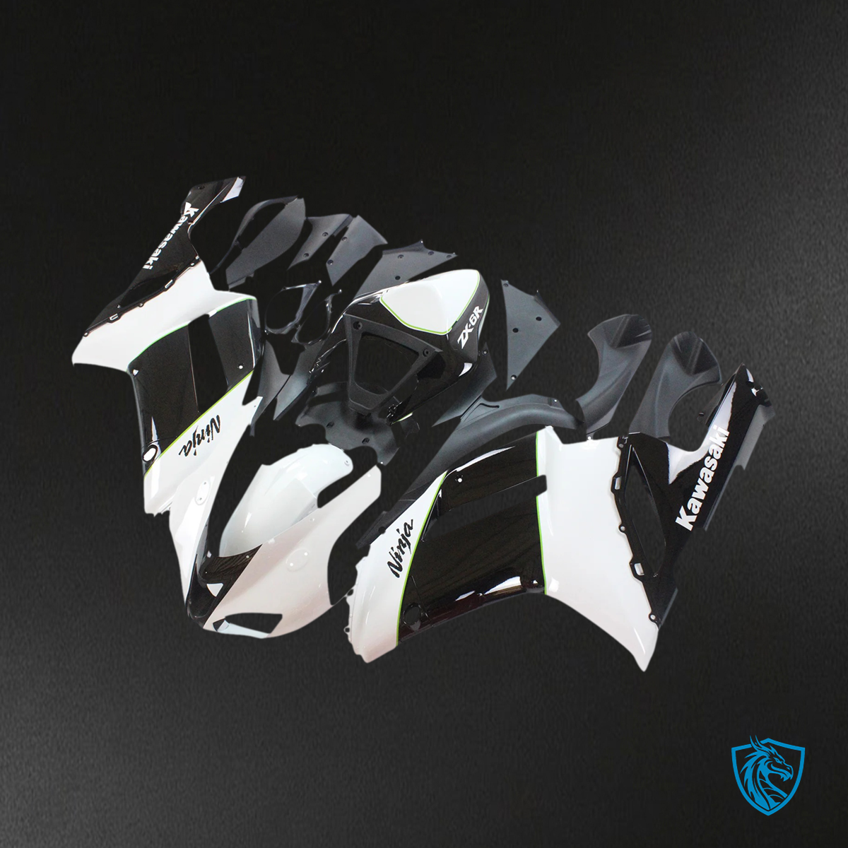 Kawasaki ZX6R (2007-2008) Black & White - Fairing Kit