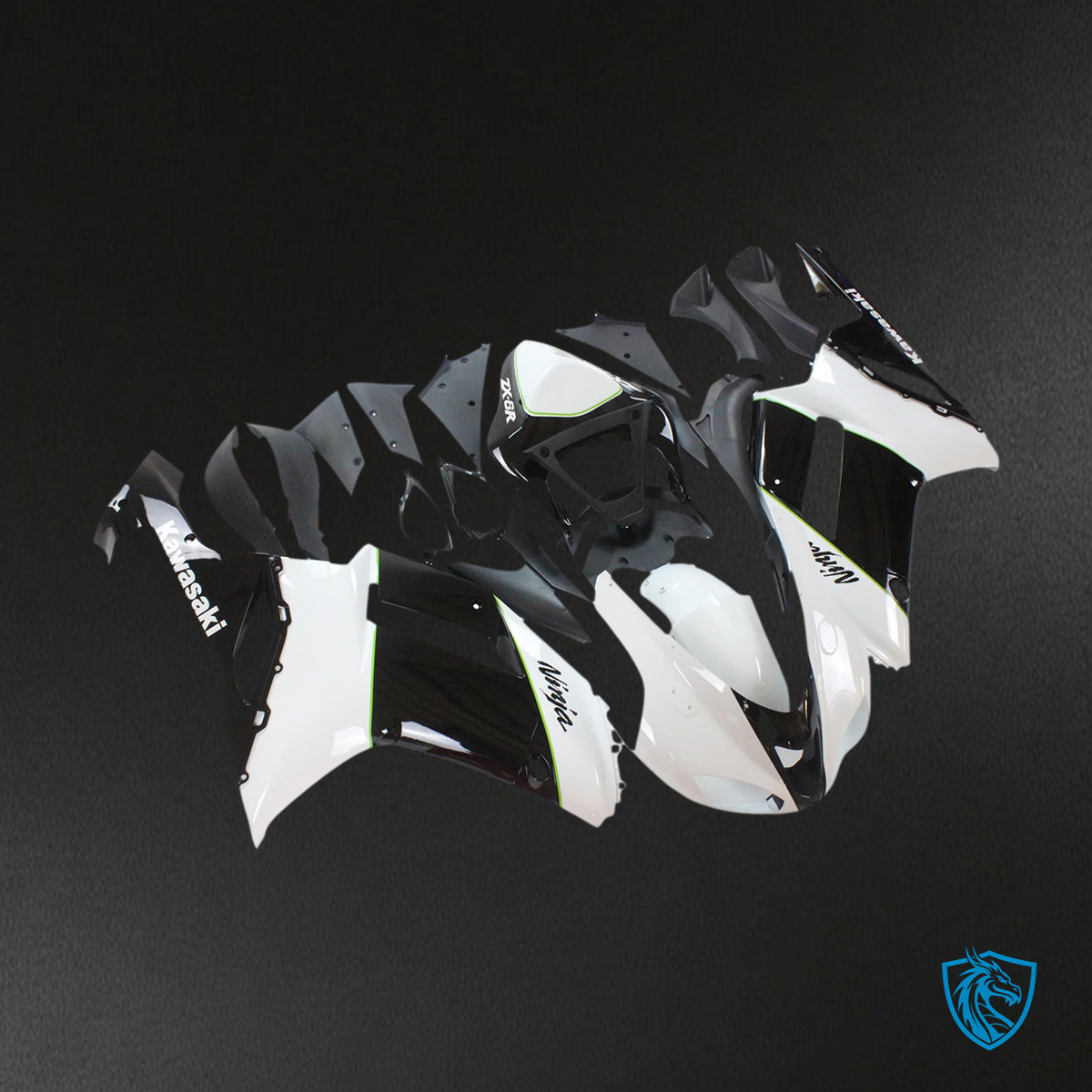 Kawasaki ZX6R (2007-2008) Black & White - Fairing Kit