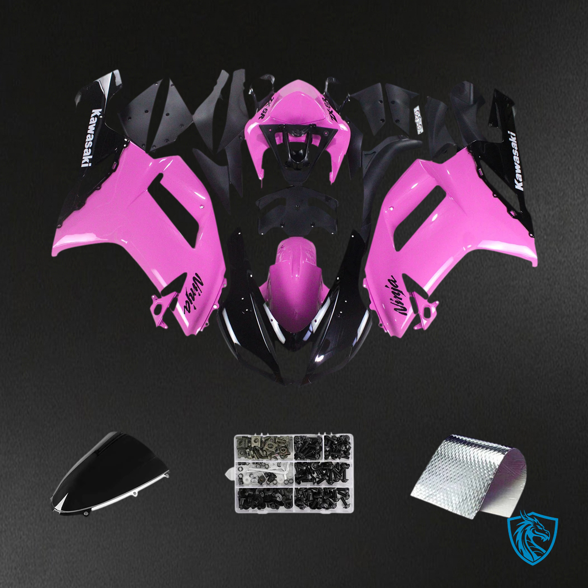Kawasaki ZX6R (2007-2008) Black & pink - Fairing Kit