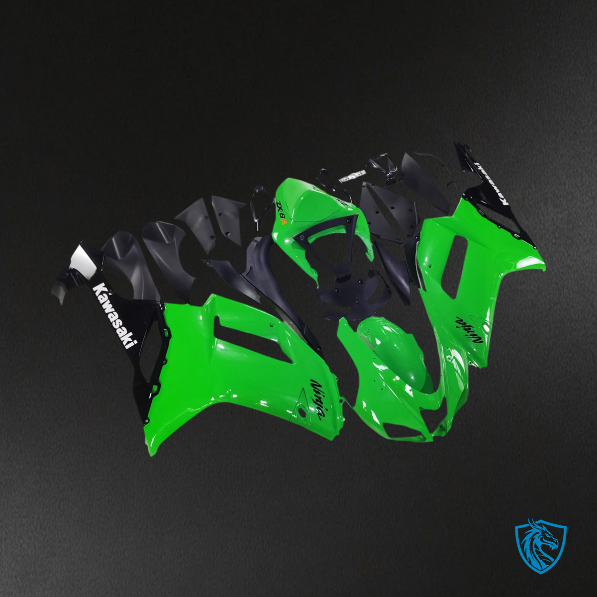 Kawasaki ZX6R (2007-2008) Green & Black - Fairing Kit