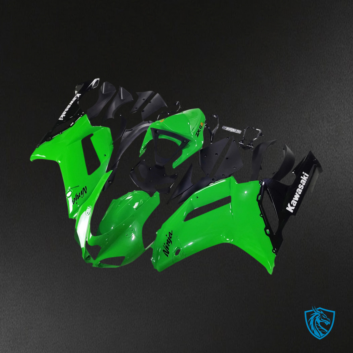 Kawasaki ZX6R (2007-2008) Green & Black - Fairing Kit