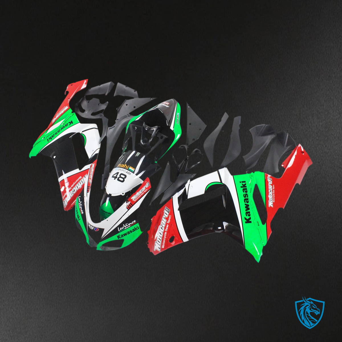 Kawasaki ZX6R (2007-2008) Green, Red & White - Fairing Kit