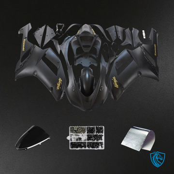 Kawasaki ZX6R (2007-2008) Matte Black & Yellow Logos - Fairing Kit