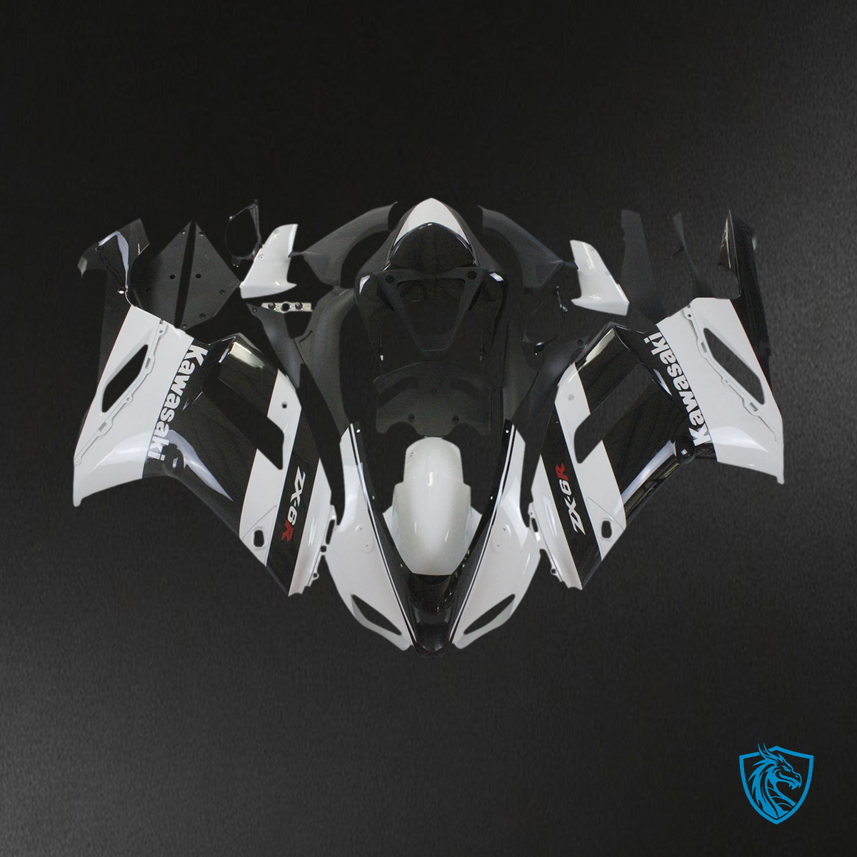 Kawasaki ZX6R (2007-2008) White & Black - Fairing Kit