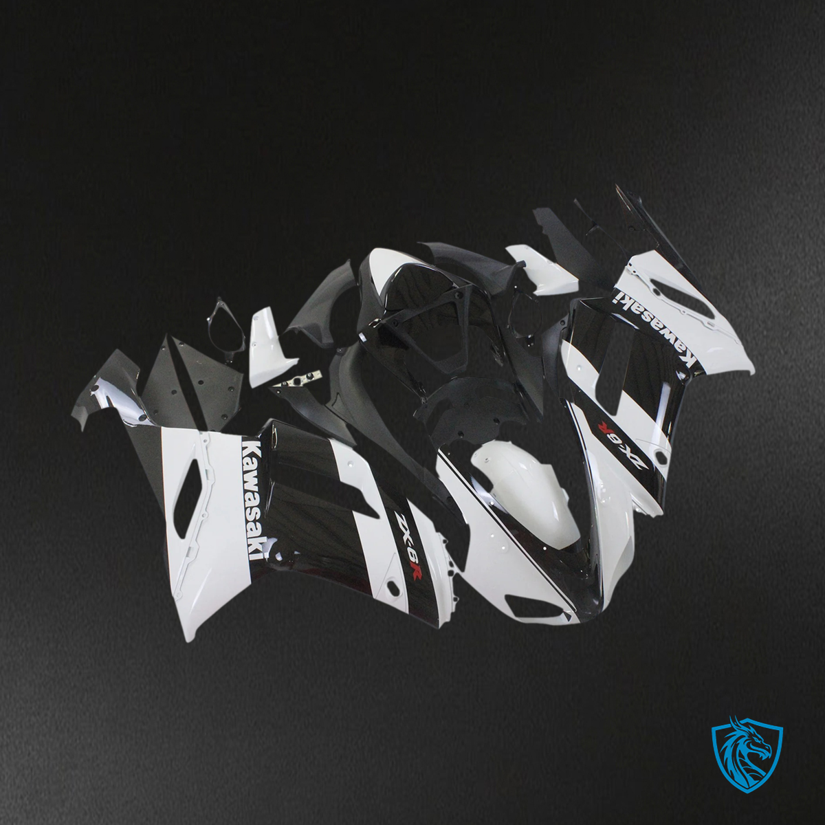 Kawasaki ZX6R (2007-2008) White & Black - Fairing Kit