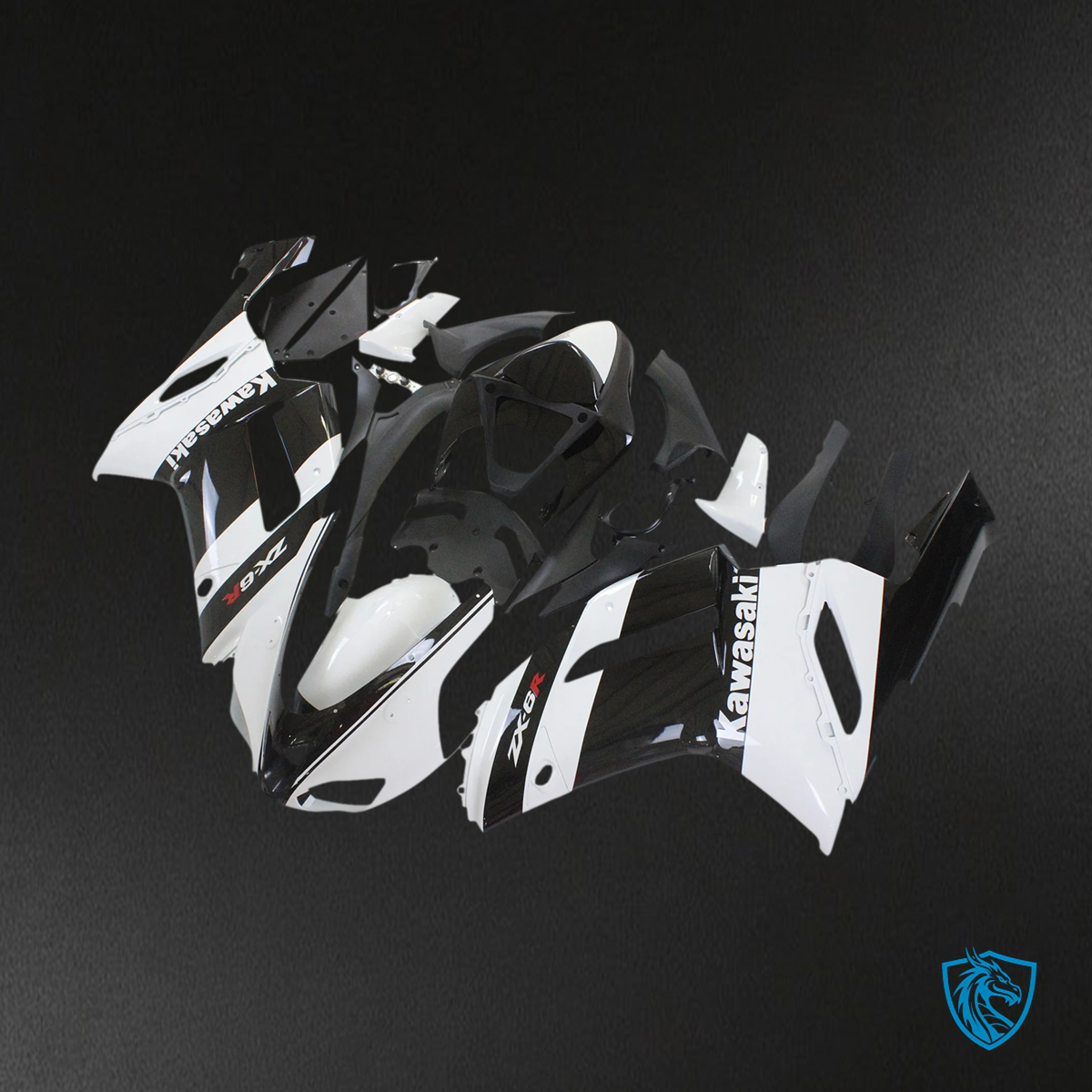 Kawasaki ZX6R (2007-2008) White & Black - Fairing Kit