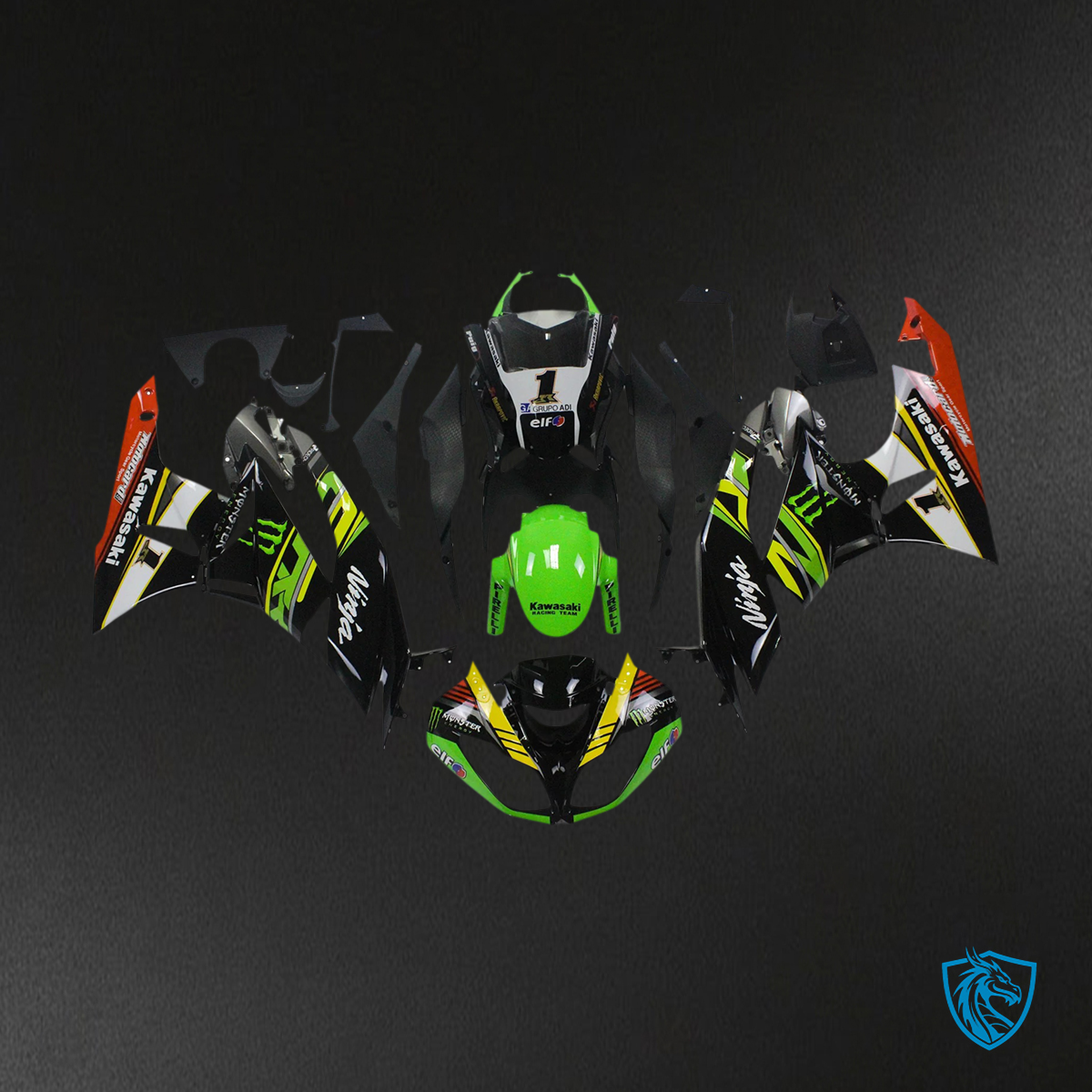 Kawasaki ZX6R (2009-2012) Black & Green Claw - Fairing Kit