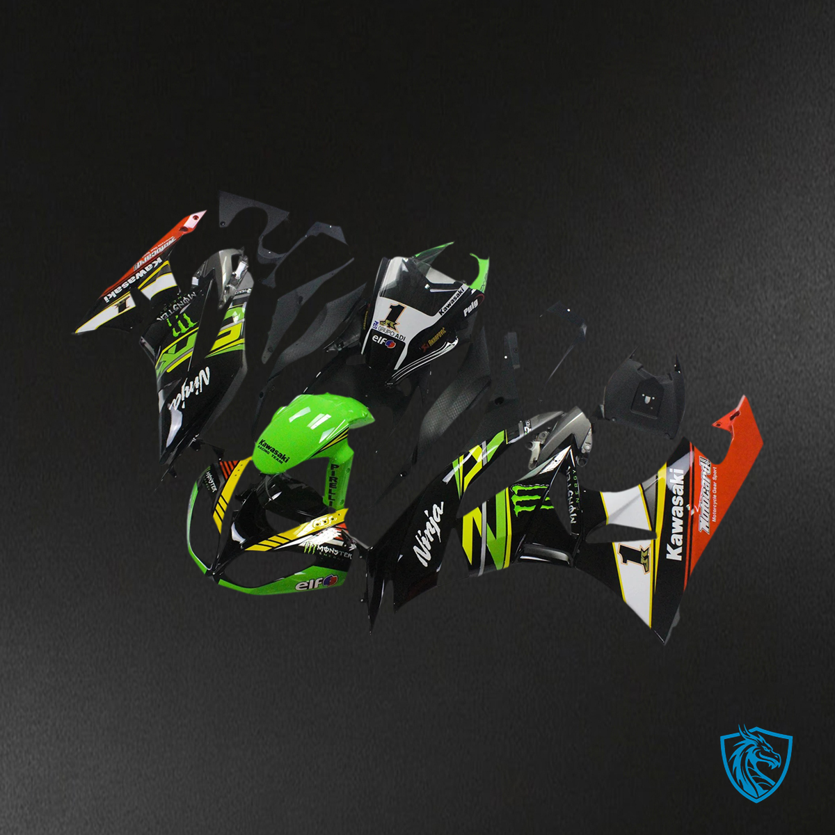 Kawasaki ZX6R (2009-2012) Black & Green Claw - Fairing Kit