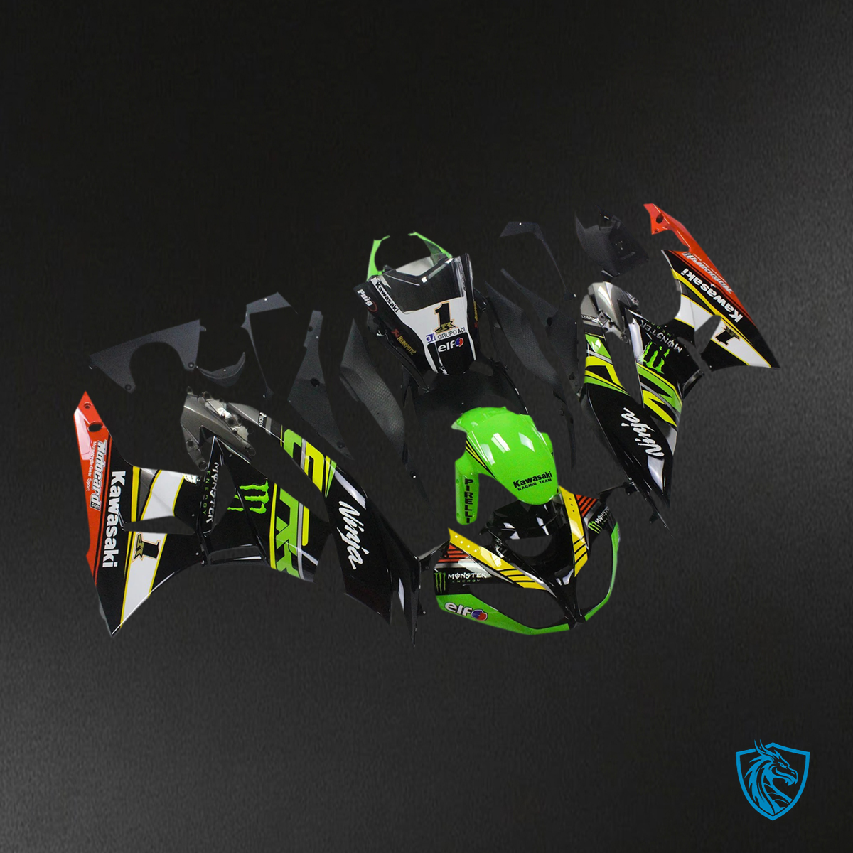 Kawasaki ZX6R (2009-2012) Black & Green Claw - Fairing Kit