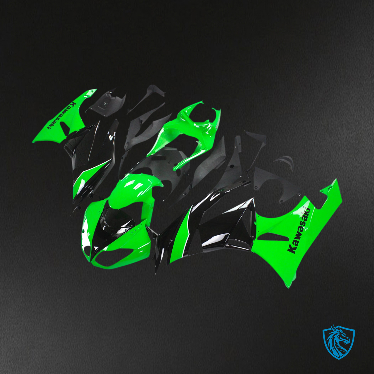 Kawasaki ZX6R (2009-2012) Black & Green - Fairing Kit