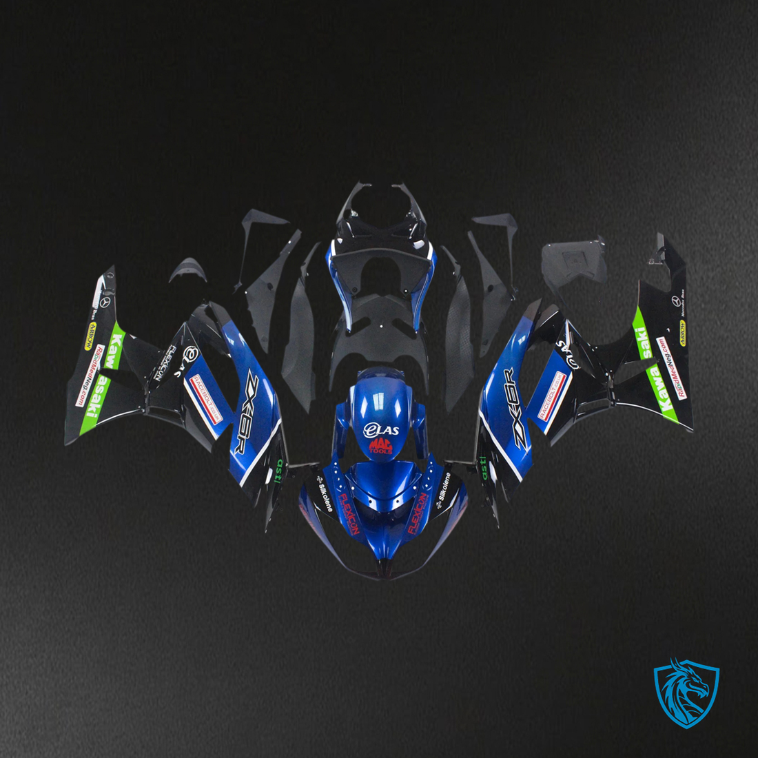 Kawasaki ZX6R (2009-2012) Blue & Mix Black - Fairing Kit