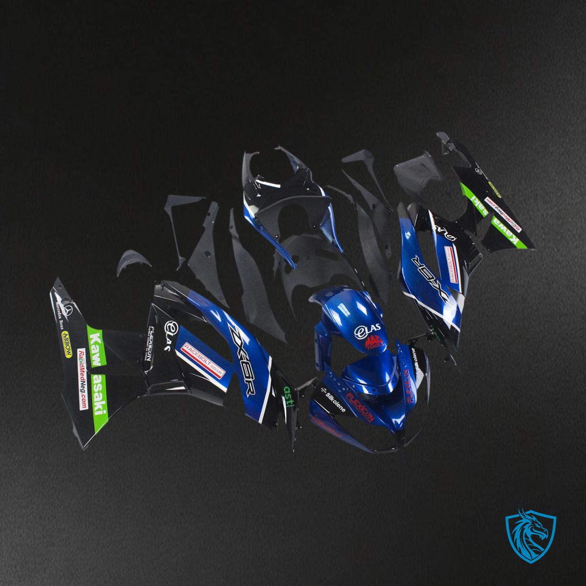 Kawasaki ZX6R (2009-2012) Blue & Mix Black - Fairing Kit