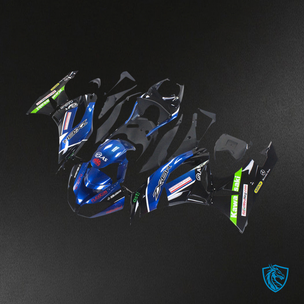 Kawasaki ZX6R (2009-2012) Blue & Mix Black - Fairing Kit