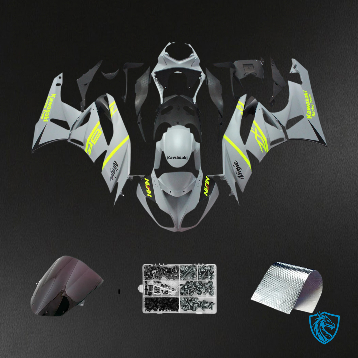 Kawasaki ZX6R (2009-2012) Gray & Yellow - Fairing Kit