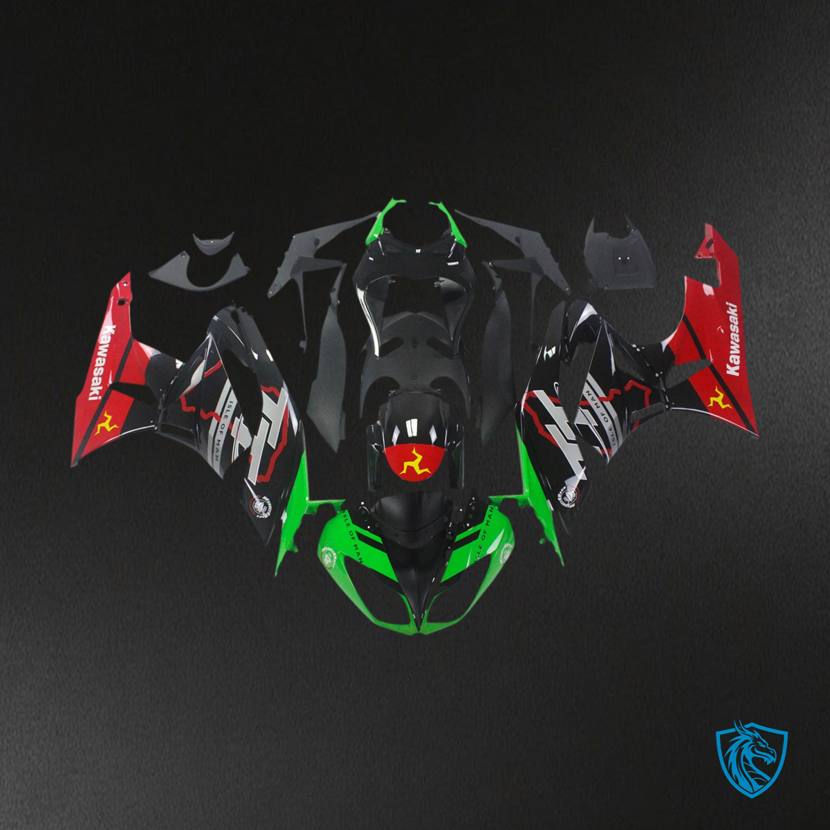 Kawasaki ZX6R (2009-2012) Green, Red & Black - Fairing Kit
