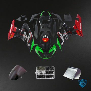 Kawasaki ZX6R (2009-2012) Green, Red & Black - Fairing Kit