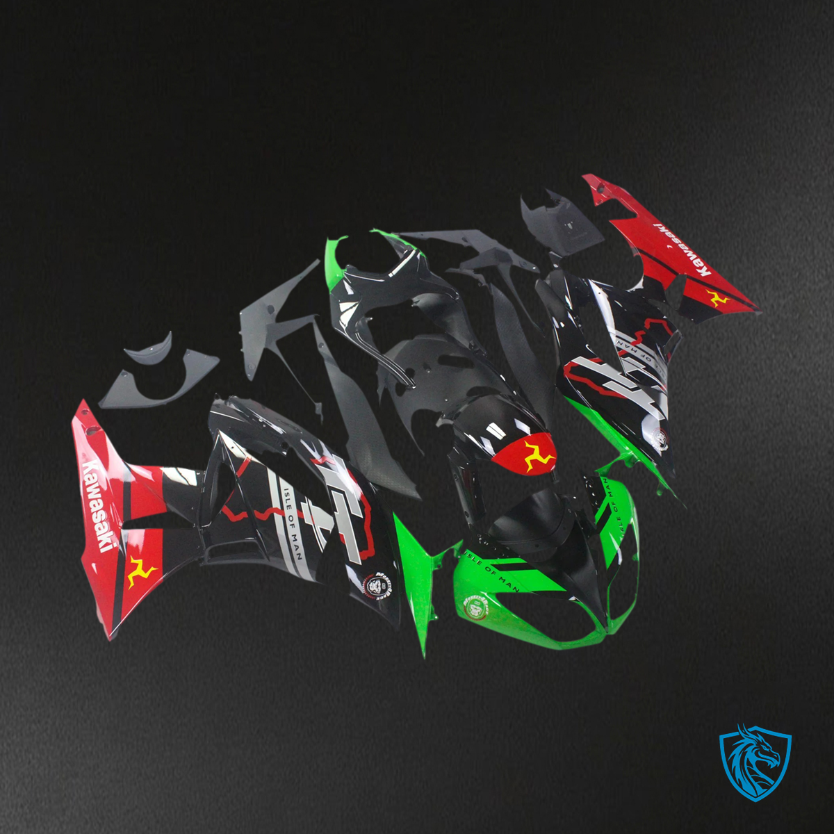 Kawasaki ZX6R (2009-2012) Green, Red & Black - Fairing Kit