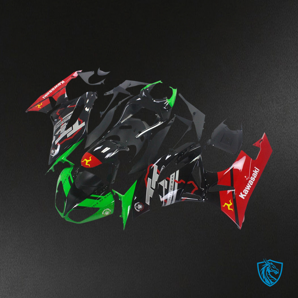 Kawasaki ZX6R (2009-2012) Green, Red & Black - Fairing Kit