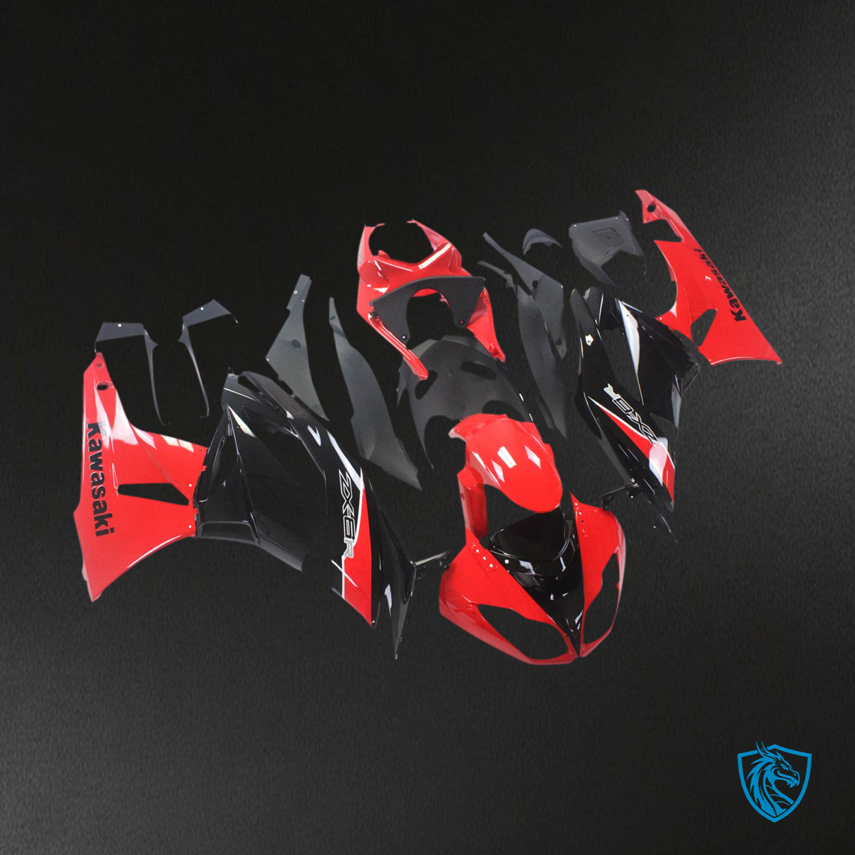 Kawasaki ZX6R (2009-2012) Red & Mix Black - Fairing Kit